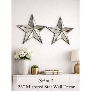 VTG 2 Mirrored & Plastic Stars Wall Decor W/ 5 Points 23”X23” Gorgeous 3D